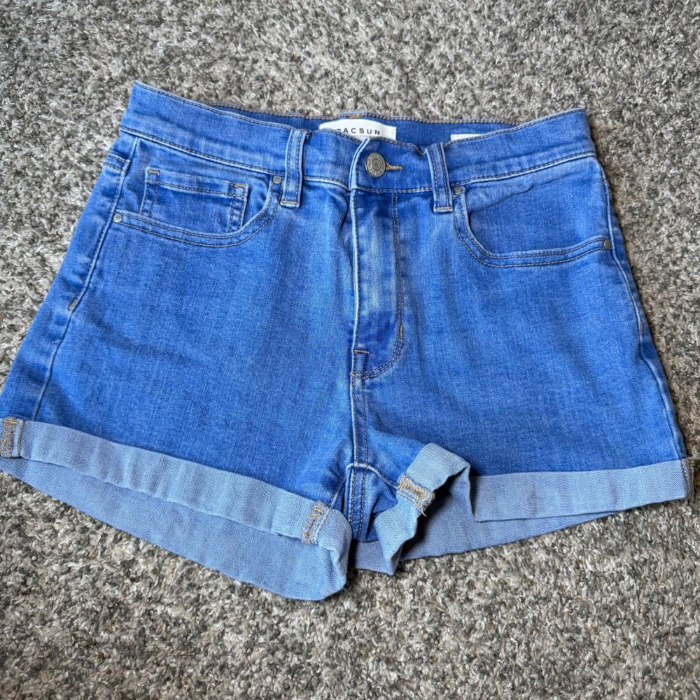PacSun The Shortie Medium Wash High Waisted Cuffed Denim Shorts Blue Womens 26